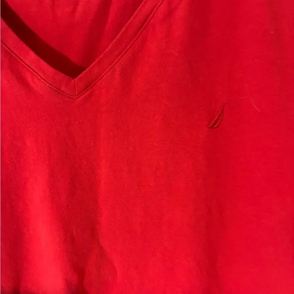 Nautica Jeans Women Large Red VNeck Fitted Short Sleeve Tshirt Casual Preppy - Picture 2 of 6